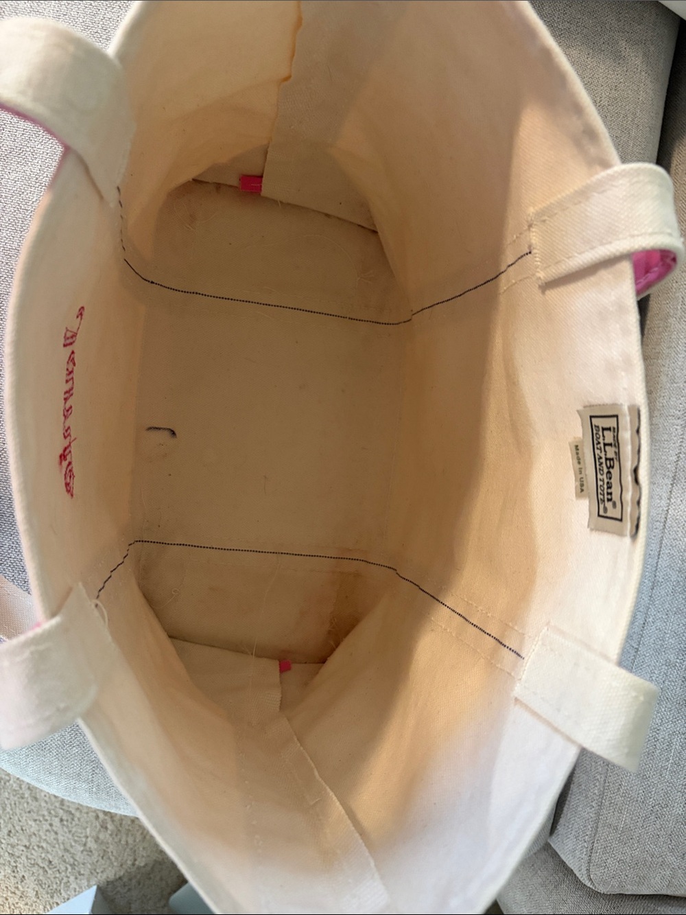 L.L. Bean Canvas Tote with Pink Accents and Embroidery - Picture 5 of 5